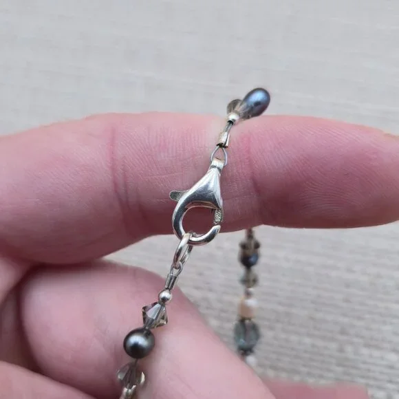 6.5 Inch Sterling Silver Two Different Color Pearls Bracelet A5834 - Picture 4 of 6